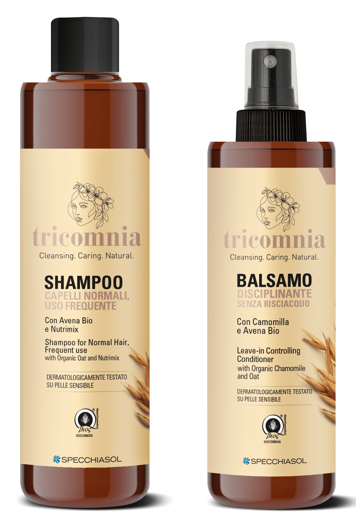 Tricomnia Shampoo e Balsamo bottles